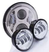 HogLights Australia Headlights Chrome 7" 80w Halo & 4.5" Aux HogLight Bundle for Indian
